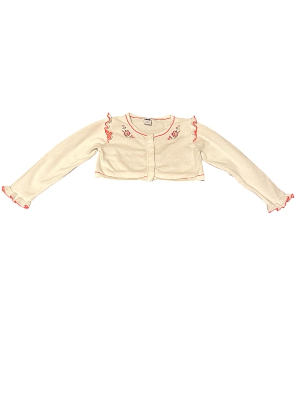 Janie and Jack White Floral Embroidered Ruffle Crop Cardigan 2T | EUC